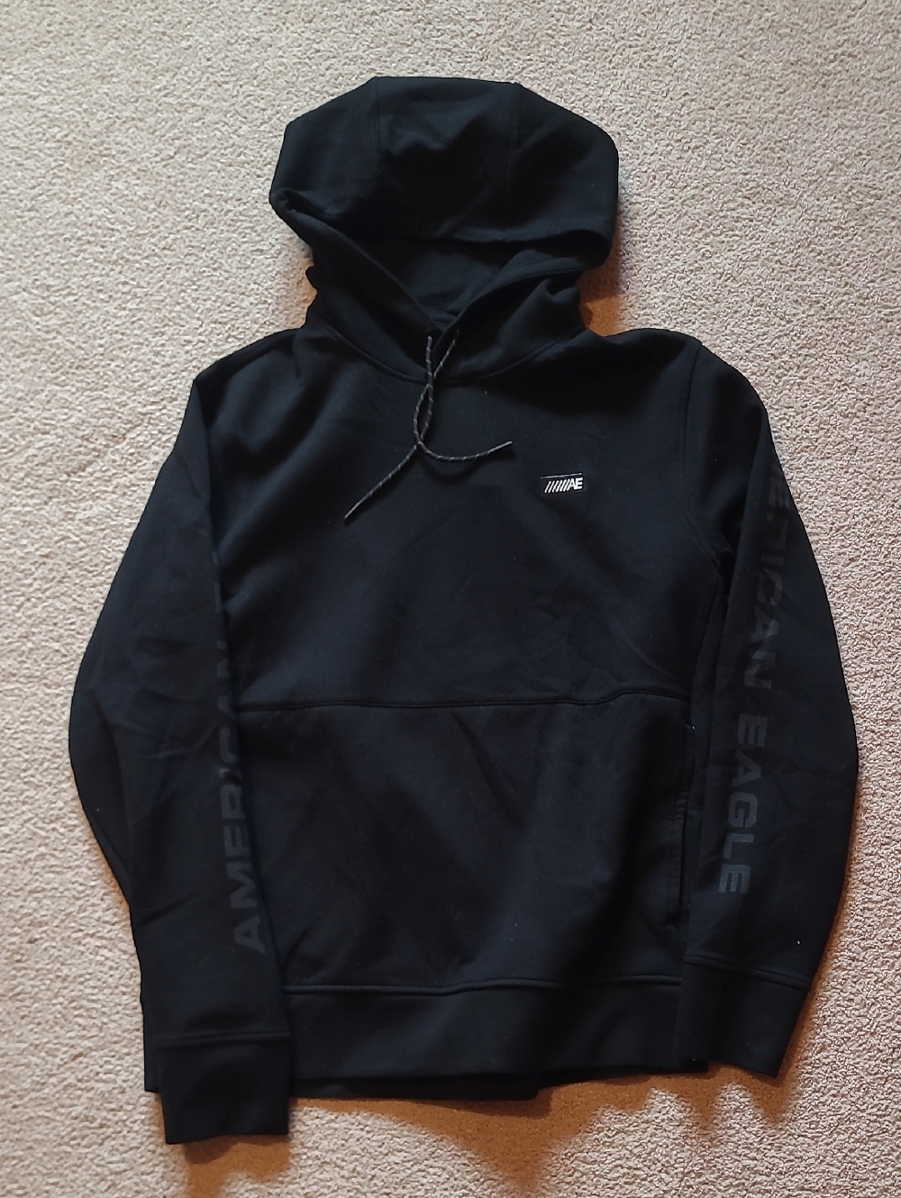 American Eagle Outfitters Black Pullover Hoodie with Subtle Chest Logo